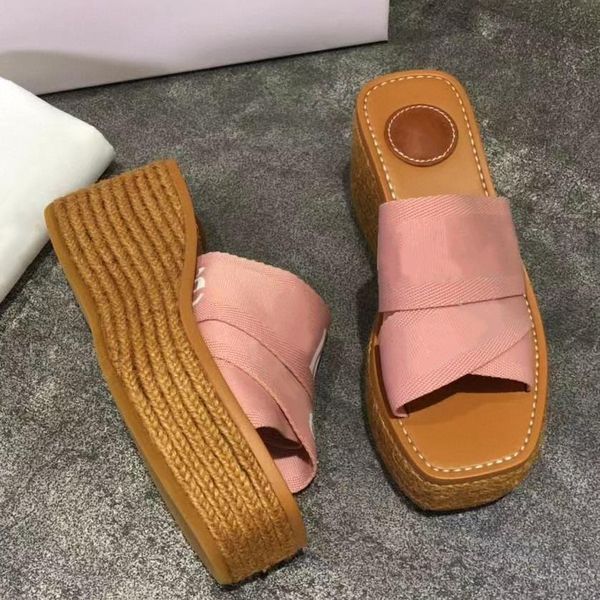 

women designer slippers fashion thick bottom sandals wedge heels summer beach high slippers letter fashion with high quality, Black