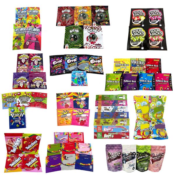 

empty candy edibles mylar packaging bags xtremes bites warheads airheads one up mike and lke lifesavers gummies twizzlers sour pouch jacks