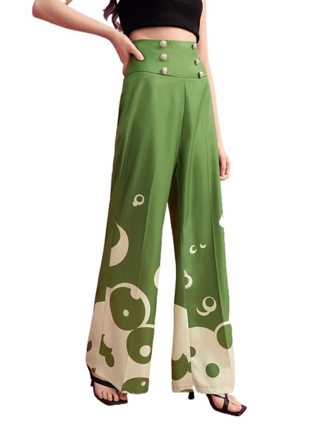 

x squid house cartoon graphic fake button wide leg pants k0sj#, Black;white