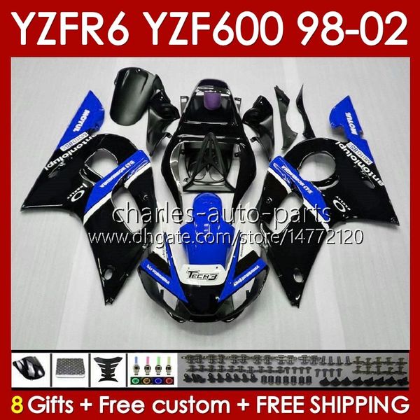 Body Kit für Yamaha YZF R6 R 6 98–02 YZFR6 98 99 00 01 02 Karosserie 145No.108 YZF 600 CC YZF-600 Rahmen YZF-R6 YZF600 600CC 1998 1999 2000 2001 2002 ABS Verkleidungen blau glänzend