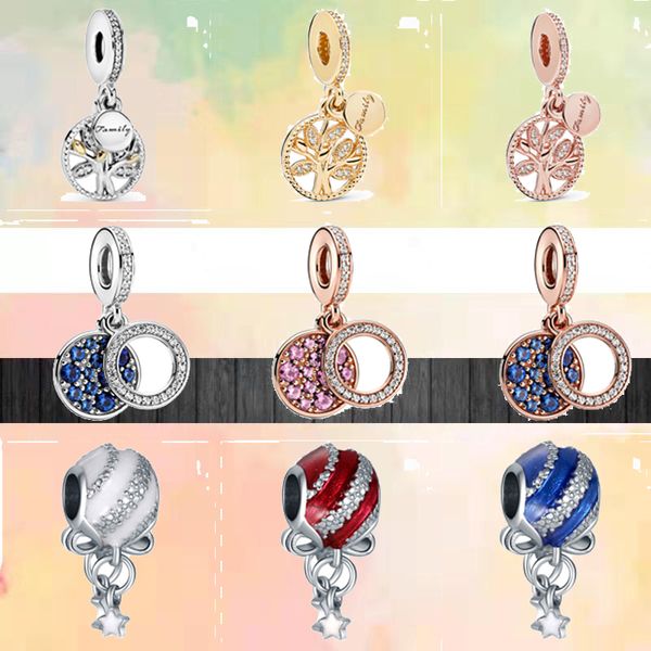 925 Pandora Charm Set orijinal kutu çift diskli aile ağacı yıldızları kolye Avrupa boncuk kolye takılar takı