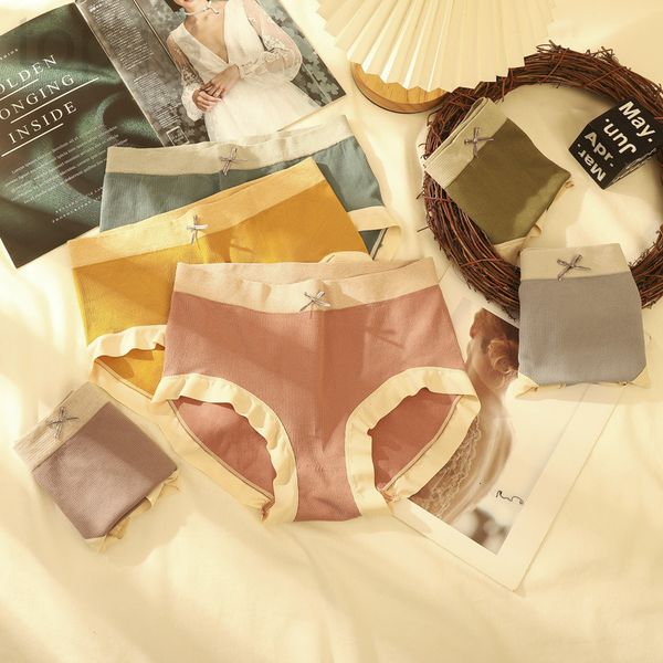 

women's panties designer [single pack]seamless women's underwear graphene cotton crotch girl color contrast middle waist triangle, Black;pink