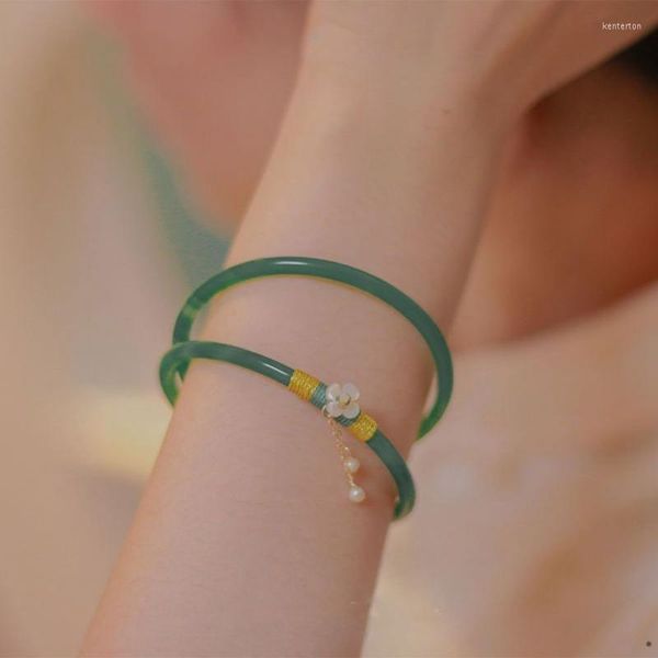Бэллз изящный цветочный жемчужный подвесной браслеты прозрачные браслеты нефрита -манжеты ретро китайский стиль ручные кольца benge kent22