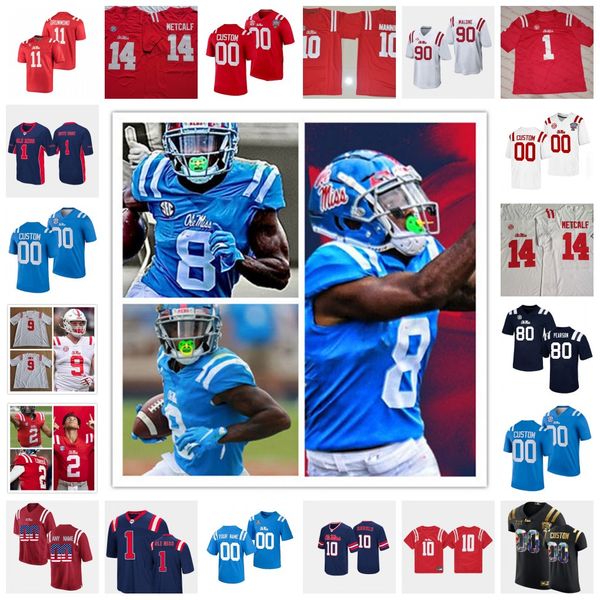 Custom Ole Miss Rebels Football Jersey 1 A. J. Brown 14 Bo Wallace 10 Jorda Ta'amu 74 Greg Little # 9 Dawson Knox 12 Jake Gibbs 18 Archie Manning 22 Jor dan Wilkins Stitched