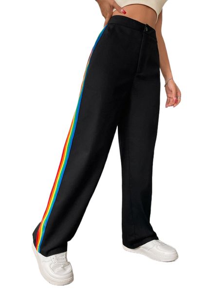 

rainbow striped side pants u6jn#, Black;white