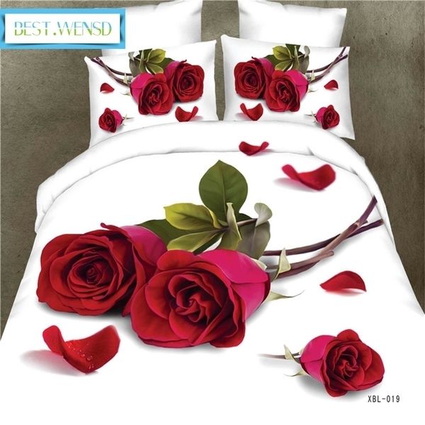 Bettwäsche-Set Hochzeit Rose 3D Super Soft Winter Bedsets 34 Stück Bettbezug Blatt Kissenbezug Tröster Bettwäsche-Sets Qualität 9 210309