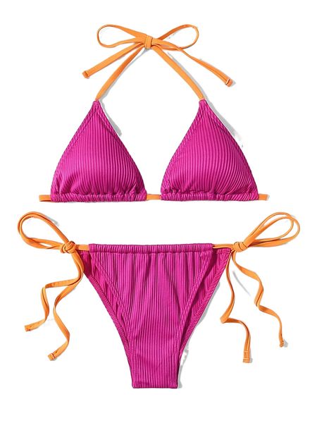 

ribbed triangle tie side bikini swimsuit b2gx#, White;black