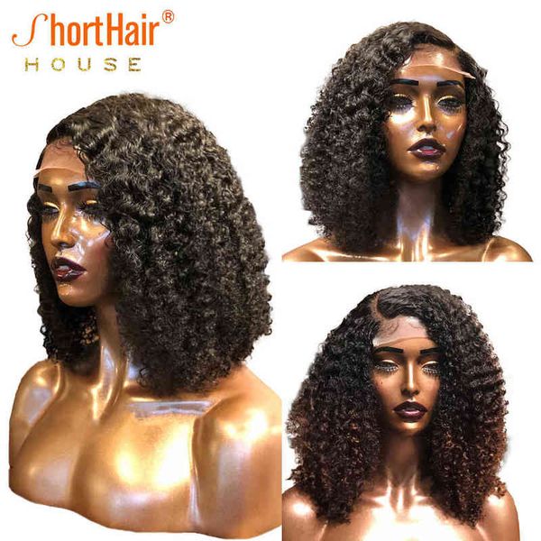 Cabelos humanos de Wig Afro Curly Ombre Afro para mulheres negras 4x4 Fechamento de renda Bob Remy 250% de densidade pré -arrancada 220707