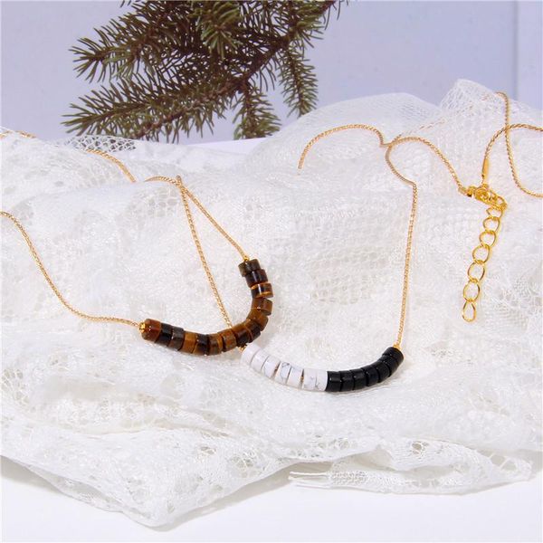Colares de pingentes Spacer de pedra natural Colar turquesas Tigre Eye Charm Chain de Gold 45cm para Women Jewelry GiftPenda