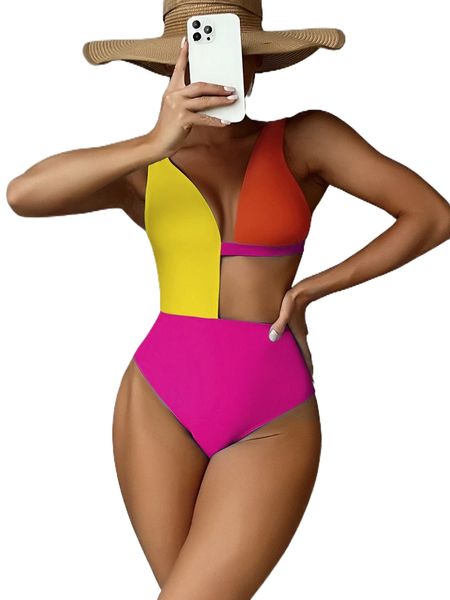 

color block asymmetrical one piece swimsuit j8kl#, White;black