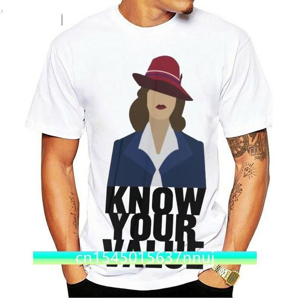 Peggy Carter T Shirt Conosci il tuo valore Agente Carter TShirt Stampato Divertente Tee Shirt Maniche corte Mens Big Tshirt 220702