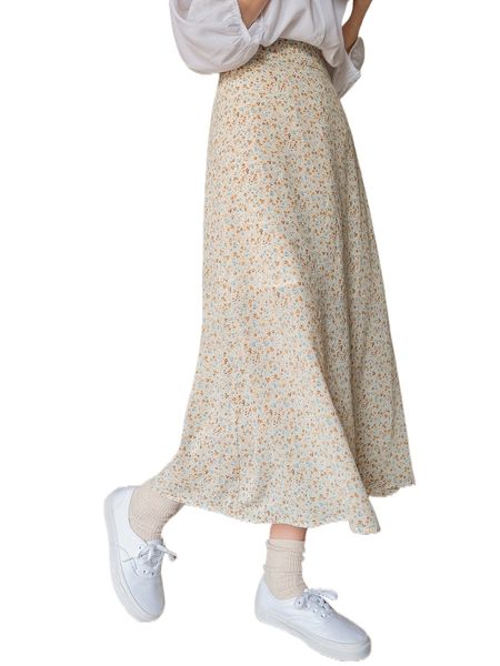 

dazy ditsy floral print split hem skirt x9os#, Black