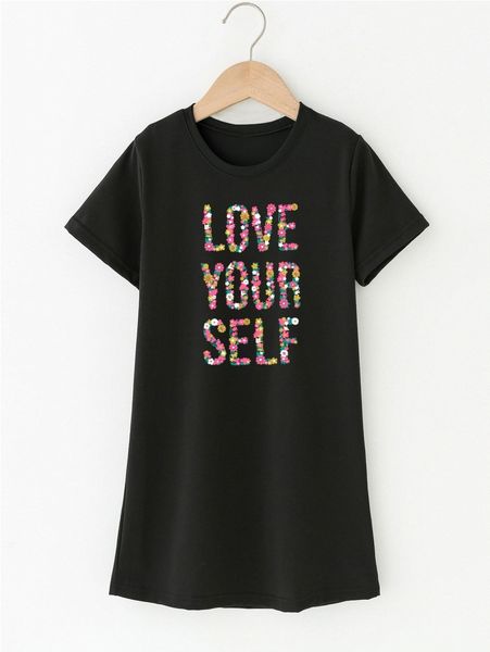 

slogan & floral print tee dress z9p0#, Black;gray