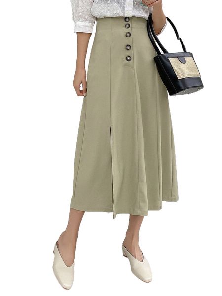 

dazy button fly split thigh skirt k9ij#, Black