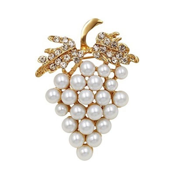 

korean version fashion red crystal grape pearl brooch for women alloy diamond brooches pin clothing jewelry accessories in bulk, Gray
