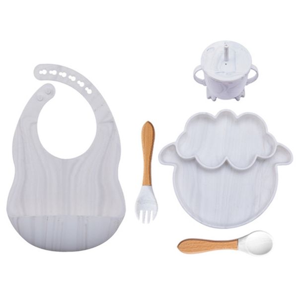

5pcs baby feeding bowl set sheep shaped food grade silicone plate suction baby bpa infant waterproof tableware 220708