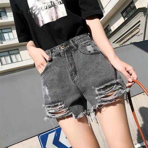 

z&w women short spring summer casual high waists wide leg plus size denim women shorts jeans shorts y200822, White;black