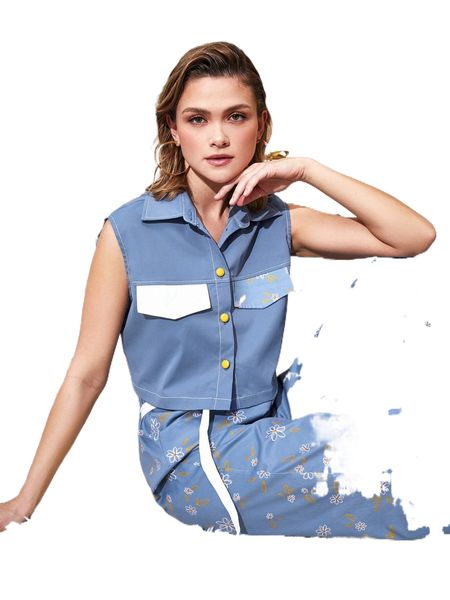 

x sari floral print contrast flap detail blouse m24t#, White