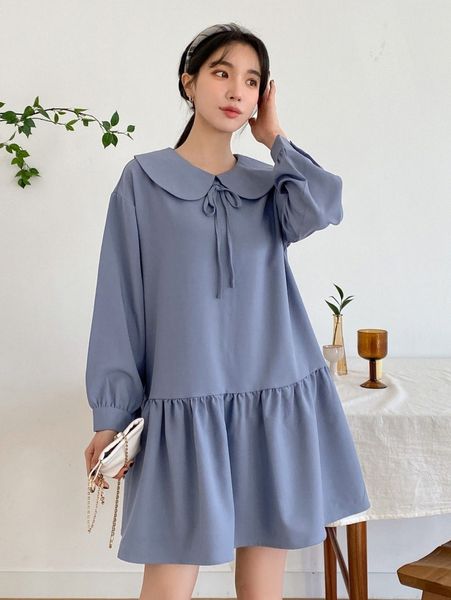 

dazy drop shoulder ruffle hem smock dress 18or#, Black;gray