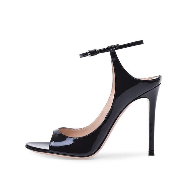 Sandalet İlkbahar ve Yaz Açık Toe Bilek Kayışı Stiletto Büyük Boyu Seksi Kadınlar Tek Ayakkabı Banquet Elbise Patent Deri Özel Sandalet