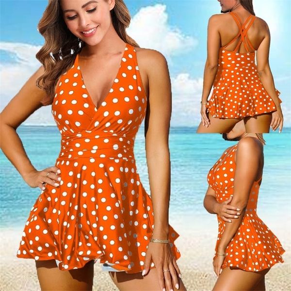 Frauen Tankini Badeanzug Dot Gedruckt Bademode Plus Größe Zwei Stück Badeanzug Damen Swimdress Beachwear 5XL 220620