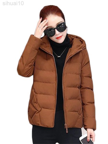 

fashion lightweight down cotton coat women 2022 solid color hooded zipeer cotton clothes casual simple short jacket female l220730, Black