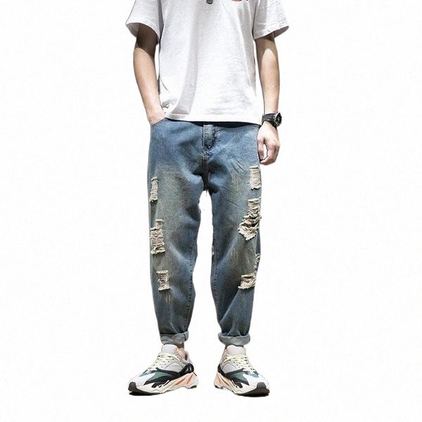

arrivals men's jeans causal washed trousers slim straight denim pants c8xw#, Blue
