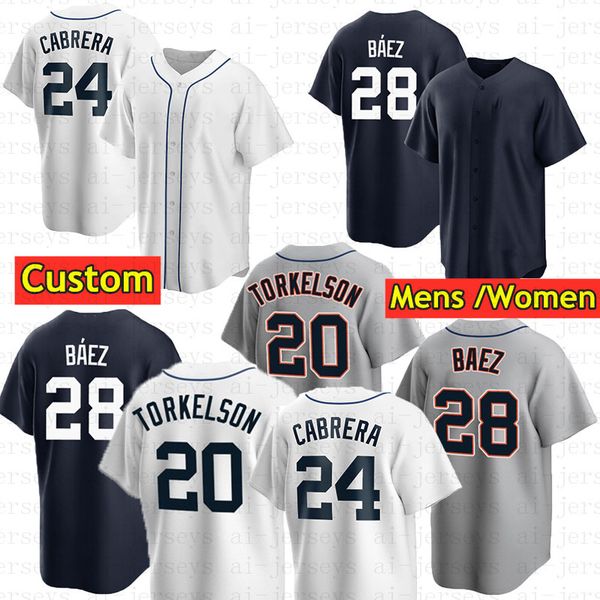 

baseball jersey 28 javier baez 24 miguel cabrera eric haase willi castro kirk gibson jake rogers tucker barnhart jacoby jones dustin garneau, Blue;black