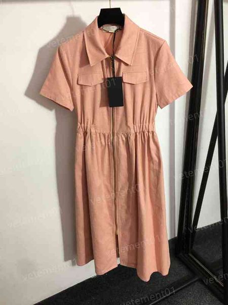 

designer womens dresses f letter logo jacquard front zip short sleeve pink denim dress luxury casual dresses for women clothing, Black;gray