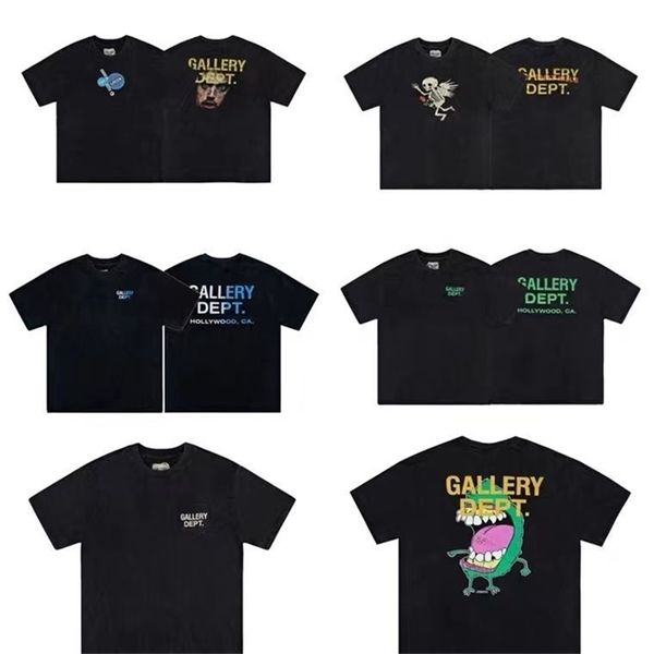 

high designer gallerydept mens t-shirts quality vintage wash vintage trend loose high street print mens and womens short sleeve tshirt lil, White;black