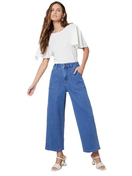 

motf premium cotton wide leg jeans u3fb#, Blue