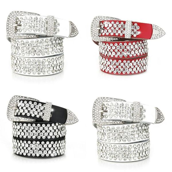 

crocodile genuine leather belt for woman female fashion luxury designer sparkling full diamonds zircon 110cm 3.6 ft pin buckle 91 246j, Black;brown