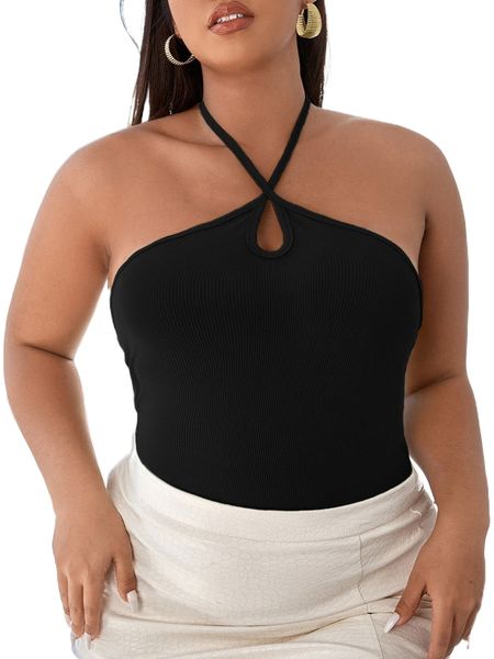 

plus backless criss cross halter b6rn#, Black
