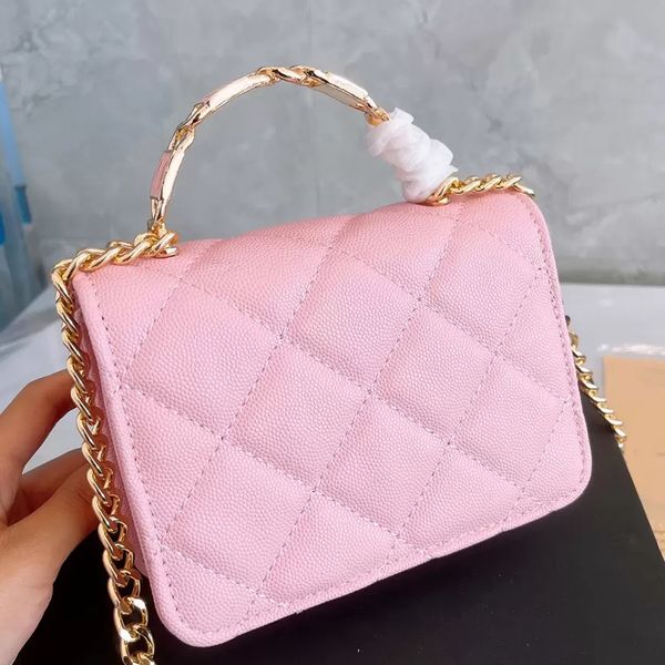

22ss letter metal tab handle mini totes bag caviar leather classic quilted french designer luxury gold chain crossbody shoulder bag ladies g