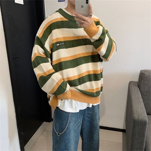 

pullover striped sweater oversized mens knitted men sweaters hip hop harajuku korean casual black sweater men clothing 201203, White;black