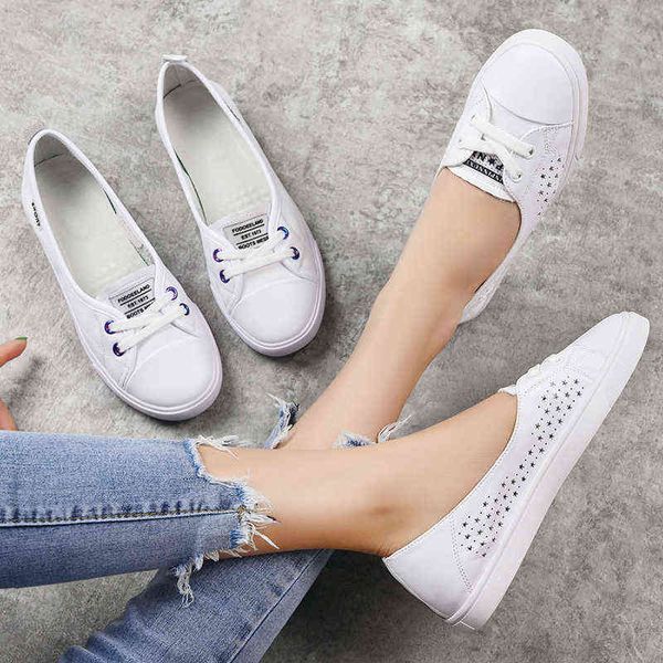 

dress shoes 2022 summer slip on flats ladies breathable white women genuine leather sneakers casual fashion loafers vulcanized 220512, Black