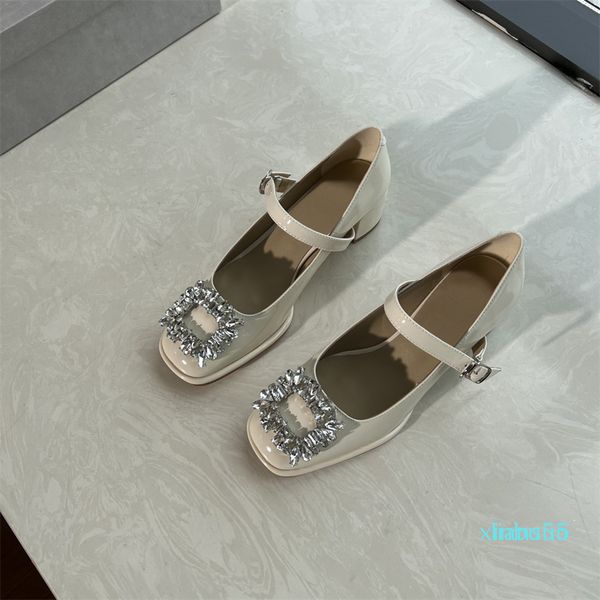 

spring online celebrity patent leather square buckle single shoes with thick heel and square toe shallow mouth women's shoes commute, Black