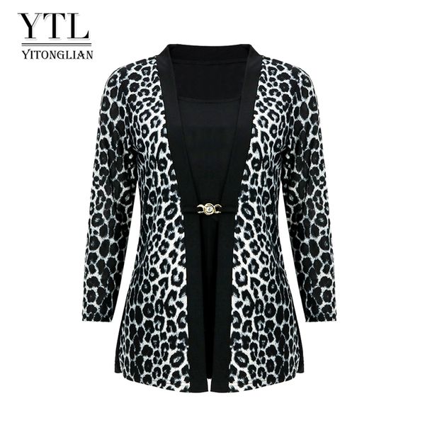 

ytl women chic leopard blouse for work plus size fashion patchwork slim shirt long sleeve autumn spring tunic blusas h414 220810, White