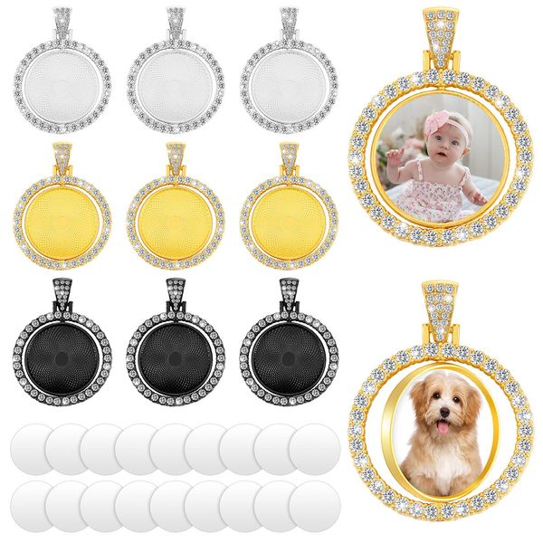 

pendant necklaces sublimation rhinestone bezel tray set including 9 round tra ameil, Silver