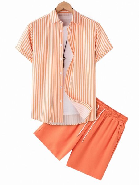 

men striped shirt & drawstring waist shorts without tee n8tn#, Gray