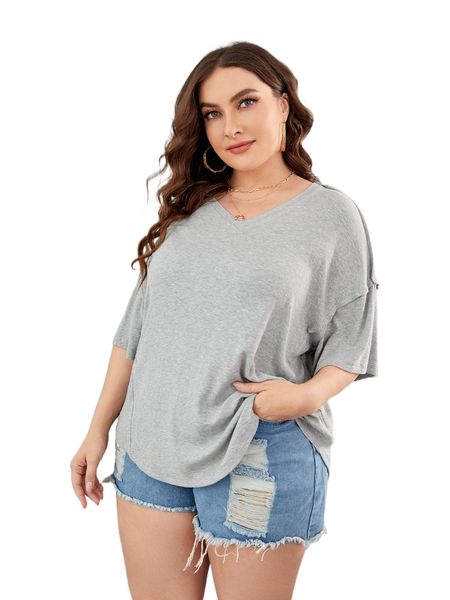 

plus solid drop shoulder tee d6ir#, Black