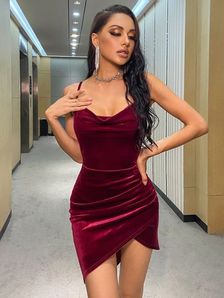 

double crazy cowl neck velvet cami dress m6ka#, Black;gray