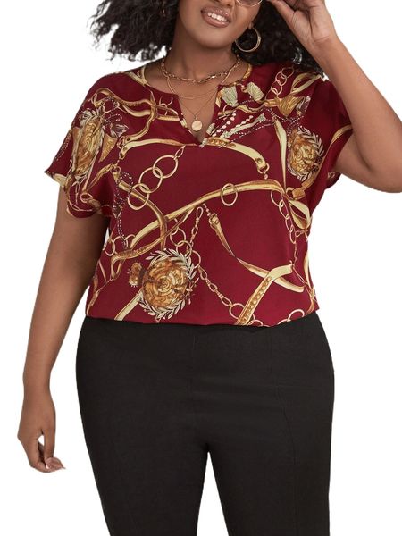 

plus chain print dolman sleeve v wired blouse z1ae#, Black