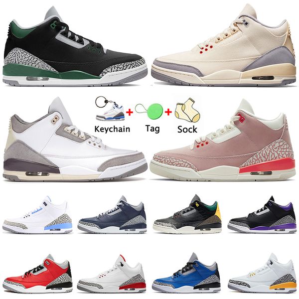 

2022 mens womens jumpman 3 3s basketball shoes ma maniere muslin varsity royal georgetown rust pink unc fragment cool grey pine green sports, White;red