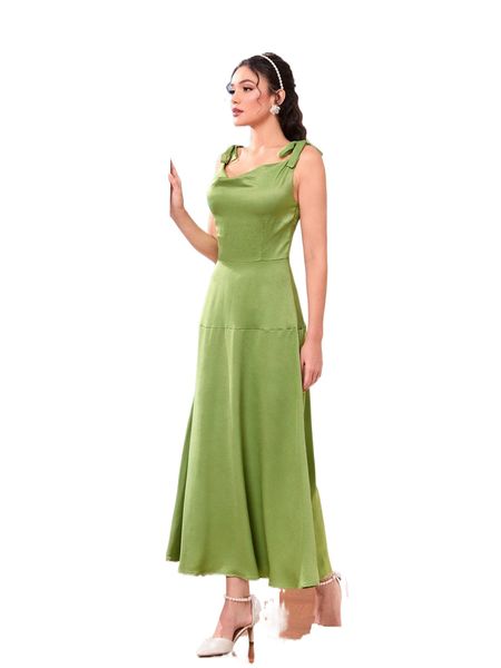 

solid tie shoulder satin cami dress i1pz#, Black;gray