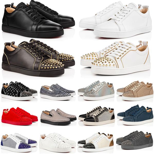 

luxury designer shoes red bottoms genuine leather sneakers black grey casual shoes size 36-47 with box