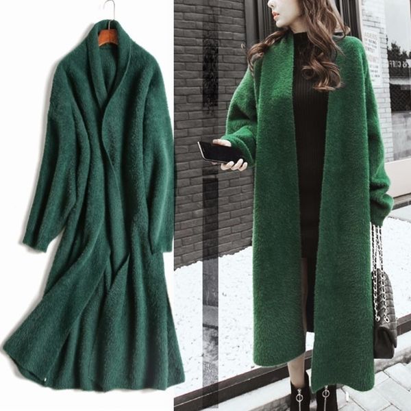 

synthetic mink cashmere sweater cardigan women winter coat batwing sleeve knitted long cardigan thick plus size fluffy sweaters y200106, White;black