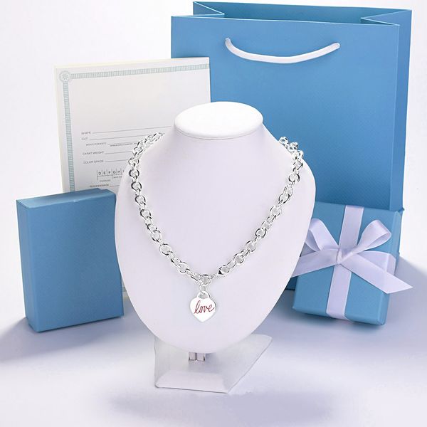

2022 brand original jewelry designer necklace red enamel love heart pendant men's and women's fashion simple high-end thick, Silver