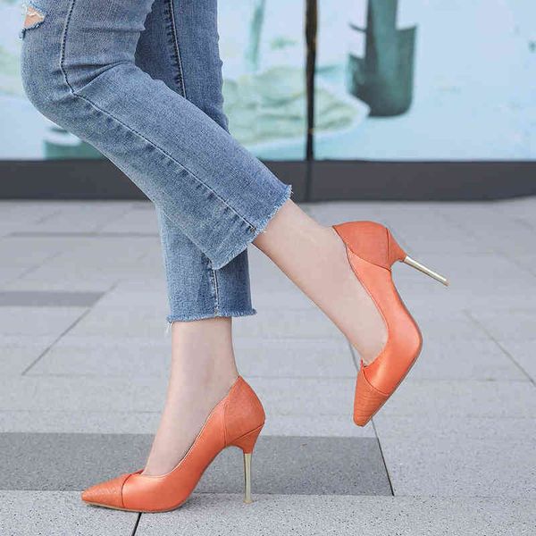 

hbp dress shoes pumps 2022 new splicing color metal thin heeled sandals professional high heels women s pointed fashion shoes 220523, Black