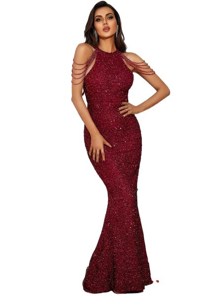

love&lemonade rhinestone chain sleeve halter sequin dress d1m8#, Black;gray